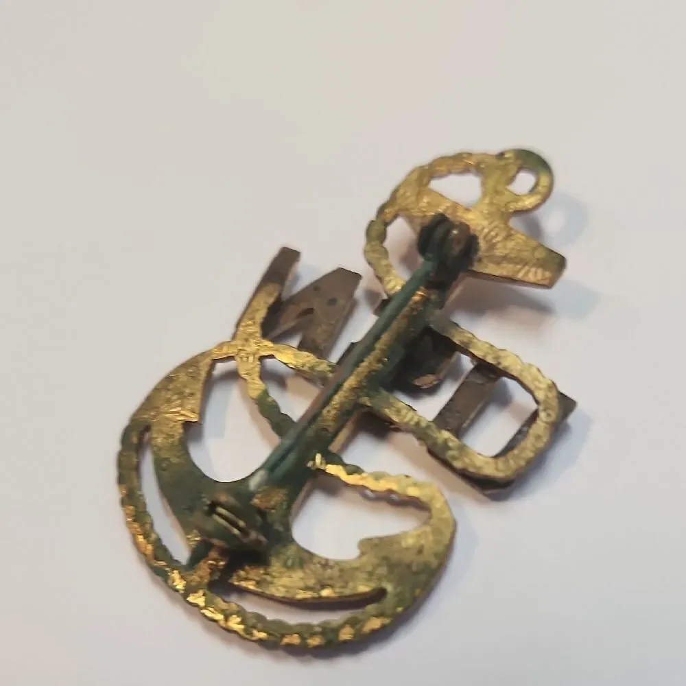Gold and Silver USN Anchor Pin Brooch United States Navy Vintage